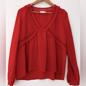 Sezane Zora Red Silk Blouse
